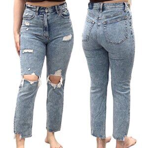Abercrombie & Fitch Ultra High Rise Ankle Straight Jeans Distressed Acid Wash